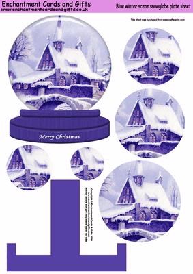 Blue Winter Scene Snowglobe Plate Sheet