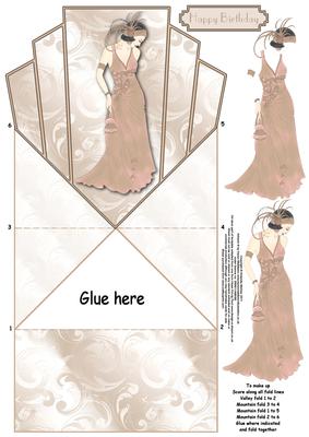 Lady in Brown and Pink Art Deco Top Spring Card