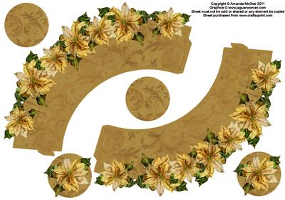 Golden Poinsettias Cupcake Wrappers with Toppers