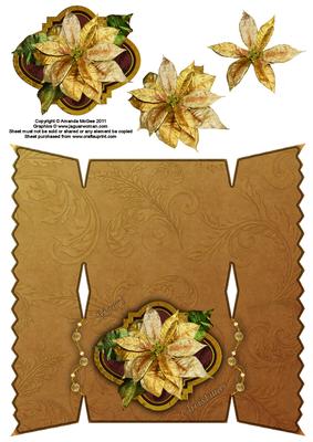 Golden Poinsettias Christmas Cracker Shaped Card