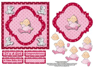 New Baby Girl and Kitties 6x6 Square Card Front with Decoup