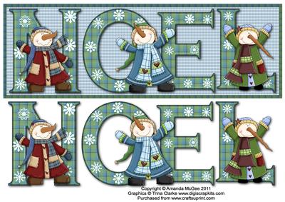 Snow Friends Noel Large Dl Word Card with Decoupage