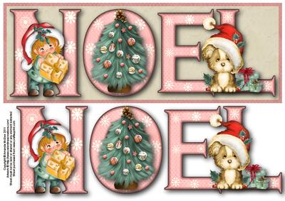 Cuddly and Fluffy Noel Large Dl Word Card with Decoupage