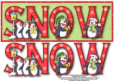 Penguin Party Snow Large Dl Word Card with Decoupage