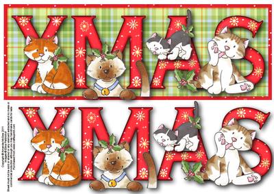Christmas Kitties Xmas Large Dl Word Card with Decouapge