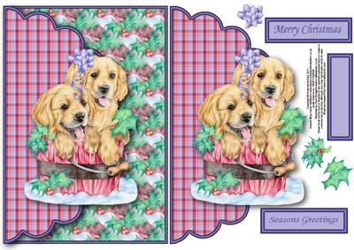 Puppies in a Bucket Envelope Card with Decoupage