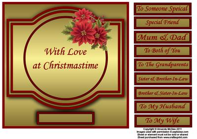 Poinsettia Christmas Label Topper Sheet with Greetings
