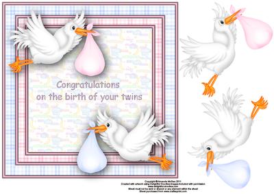 One of Each Twins 8x8 Square Card Front with Decoupage