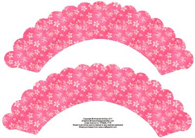 Flowers and Swirls in Pink Large Cupcake Wrappers