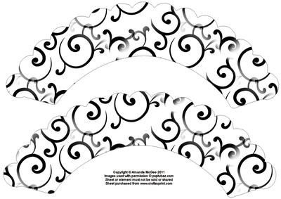 Black and White Swirl Large Cupcake Wrappers