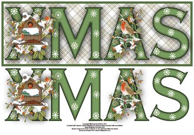 Christmas Robins Xmas Large Dl Word Card with Decoupage