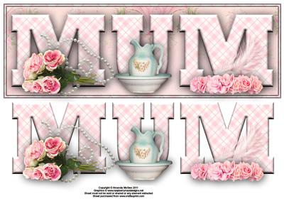 Porcelain and Pearls Mum Large Dl Word Card with Decouapge