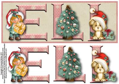 Fluffy Christmas Eli Large Dl Name Card with Decoupage