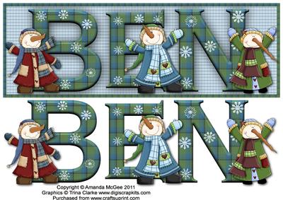 Snow Friends Ben Large Dl Name Card with Decoupage
