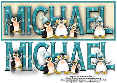 Playful Penguins Michael Large Dl Name Card