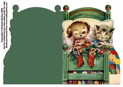 Cat and Dog Waiting for Christmas Shaped Card