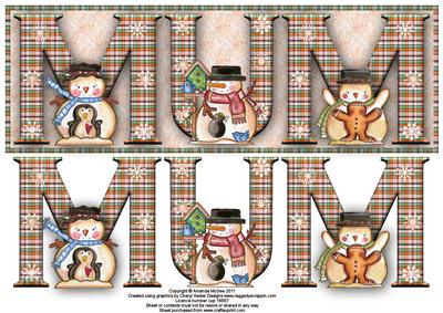 Tubby Snowmen Mum Large Dl Name Word Card