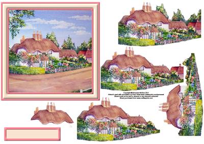 Pretty Cottage 6x6 Square Card Front with Decouapge