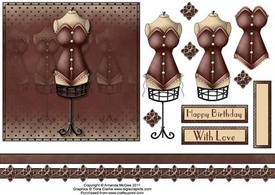 Corset 6x6 Square Card Front with Decouapge