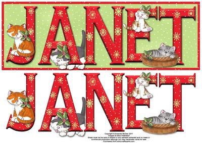 Christmas Kitties Janet Large Dl Name Card