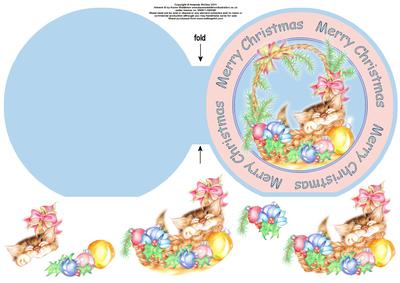 Kitty in the Baubles "merry Christmas" Wordaround Card