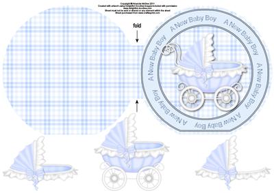 Baby Buggy "a New Baby Boy" Wordaround Card with Decoupage