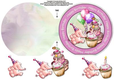 Elephant Fun "happy Birthday" Wordaround Card with Decoupage