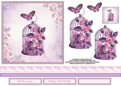 Birdcage and Flowers 6x6 Square Card with Decoupage