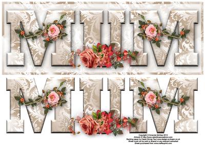 Pretty Roses Mum Large Dl Word Card