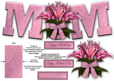 Pink Lilies Mum Large Dl Standalone Word Card