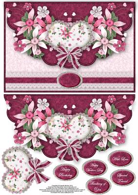 Hearts and Flowers Envelope Card Blank with Decouapge