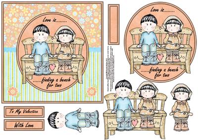 Two on a Bench 6x6 Square Card Front with Decoupage