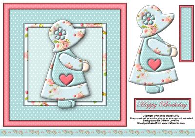 Sunbonnet Girl in Blue and Pink 8x8 Card Front with Decoupag