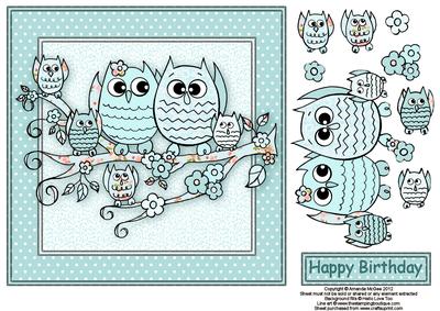Owl Family 8x8 Card Front with Decoupage