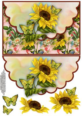 Sunflower and Butterflies Envelope Card with Decoupage