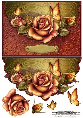 Copper Roses and Butterflies Envelope Card with Decoupage