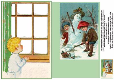 Looking Out of the Window at Children Building a Snowman Card Front
