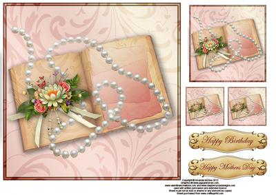 Flowers and Peals on a Book 8x8 Topper Sheet