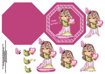 Cute Girl with Pink Heart Quick Octagon Card and Decoupage