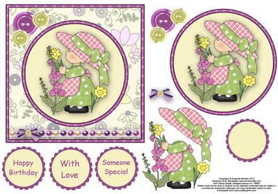 Picking Flowers Buttons 'n' Bows 6x6 Square Card