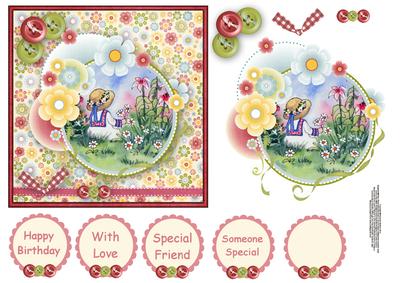 Sitting in the Flowers Buttons 'n' Bows 6x6 Square Card