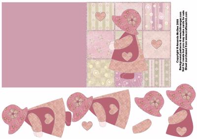 Sunbonnet Sue in Flowers and Hearts Patchwork Quick Card
