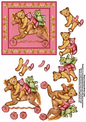 Vintage Bears Watercolour Card Front and Decoupage