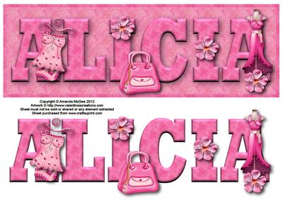 So Fashionable Alicia Large Dl Name Card with Decoupage