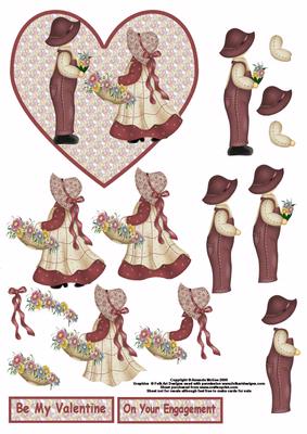 Sunbonnet Sue and Sam Valentines Decoupage Sheet