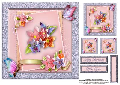 Origami Flowers and Butterflies 8x8 Topper