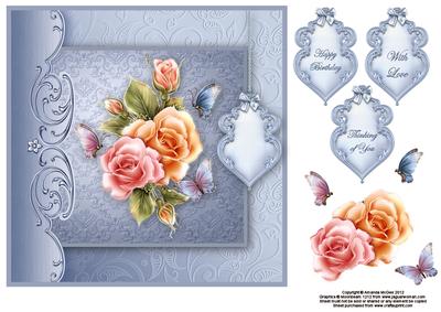 Illuminated Roses and Butterflies 8x8 Topper with Decouapge