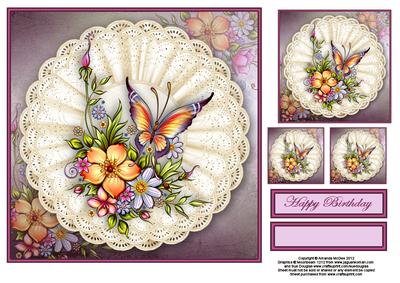 Butterflies and Flowers on a Doily 8x8 Topper Sheet
