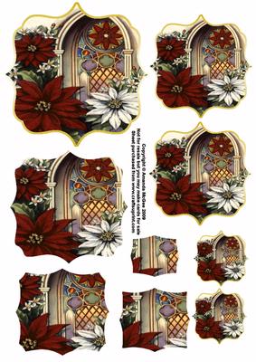 Poinsettia and Church Window Bracket Pyramid