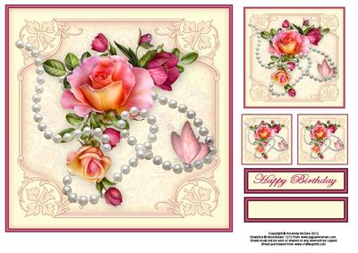 Roses and Pearls 8x8 Square Topper